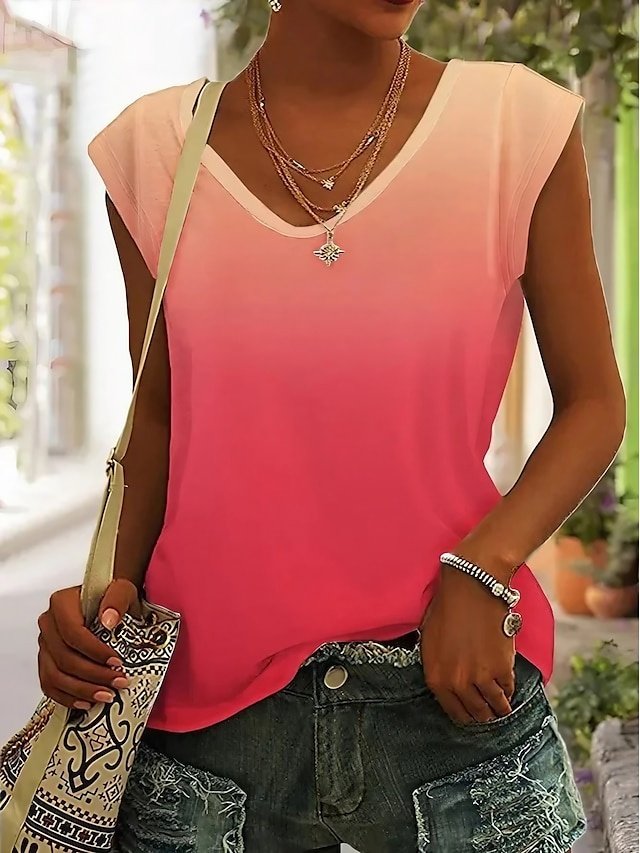 Stylish Regular Ombre V Neck Sleeveless Summer Tank Top - Image 1