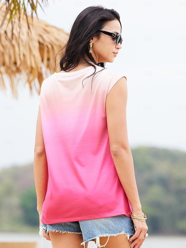 Stylish Regular Ombre V Neck Sleeveless Summer Tank Top - Image 2