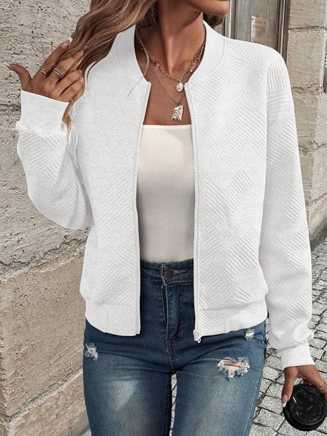 Stylish Regular Plain Full Zip Long Sleeve Jacket - Image 1