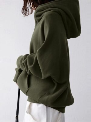 Stylish Regular Plain Full Zip Long Sleeve Hoodie Jacket - Image 5