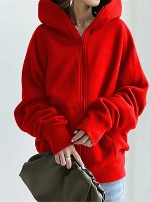 Stylish Regular Plain Full Zip Long Sleeve Hoodie Jacket - Image 8