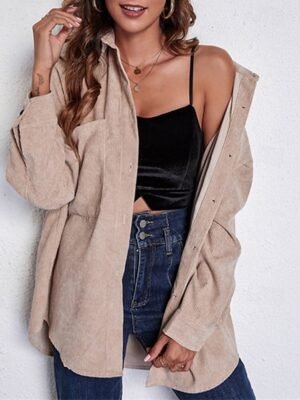 Stylish Regular Plain Shirt Collar Long Sleeve Tops - Image 1