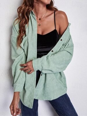 Stylish Regular Plain Shirt Collar Long Sleeve Top - Image 1