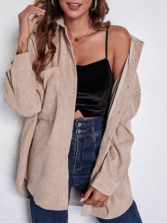 Stylish Regular Plain Shirt Collar Long Sleeve Tops - Image 1