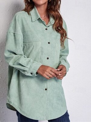 Stylish Regular Plain Shirt Collar Long Sleeve Top - Image 2