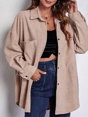 Stylish Regular Plain Shirt Collar Long Sleeve Tops - Image 2