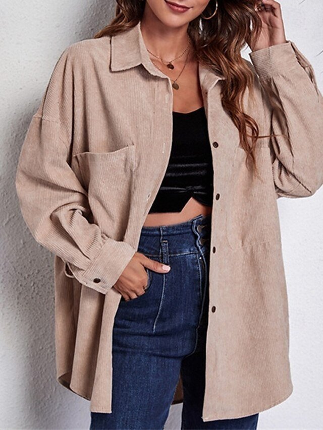 Stylish Regular Plain Shirt Collar Long Sleeve Tops - Image 2