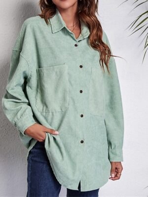 Stylish Regular Plain Shirt Collar Long Sleeve Top - Image 3