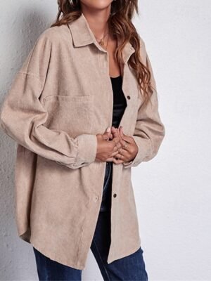 Stylish Regular Plain Shirt Collar Long Sleeve Tops - Image 3