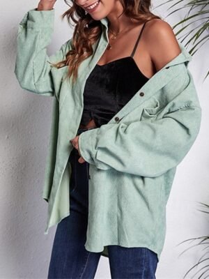 Stylish Regular Plain Shirt Collar Long Sleeve Top - Image 4