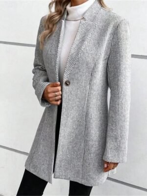 Stylish Regular Slim Fit Plain Long Sleeve Winter Coat - Image 3