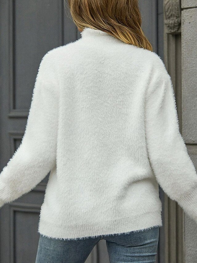 Stylish Regular Solid Crew Neck Long Sleeve Knit Top - Image 2