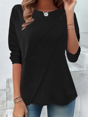Stylish Regular Solid Crew Neck Long Sleeve Tops - Image 4