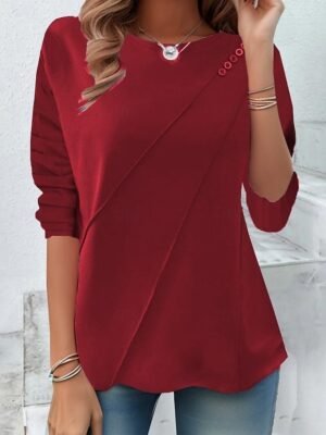 Stylish Regular Solid Crew Neck Long Sleeve Tops - Image 5