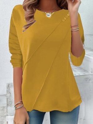 Stylish Regular Solid Crew Neck Long Sleeve Tops - Image 6
