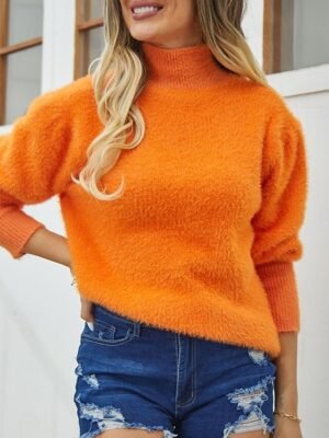 Stylish Regular Solid Crew Neck Long Sleeve Knit Top - Image 7
