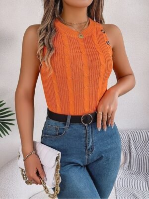 Stylish Regular Solid Crew Neck Sleeveless Knit Sweater Vest - Image 10
