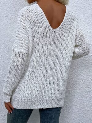 Stylish Regular Solid Deep V Neck Long Sleeve Knit Top - Image 9