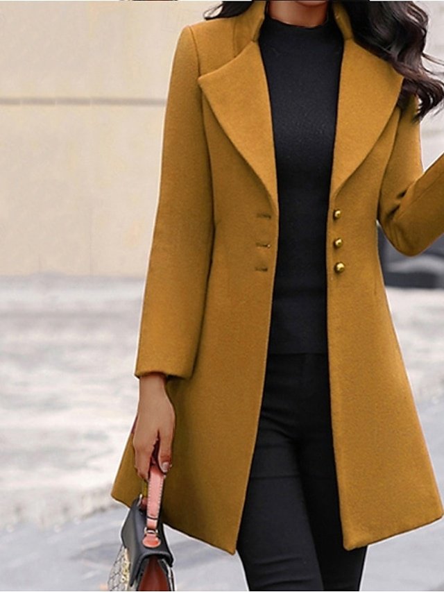 Stylish Regular Solid Fur Collar Long Sleeve Winter Coat - Image 1