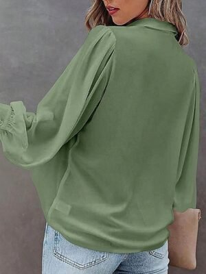 Stylish Regular Solid Shirt Collar Long Sleeve Regular Blouse - Image 15