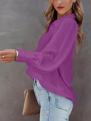 Stylish Regular Solid Shirt Collar Long Sleeve Regular Blouse - Image 8