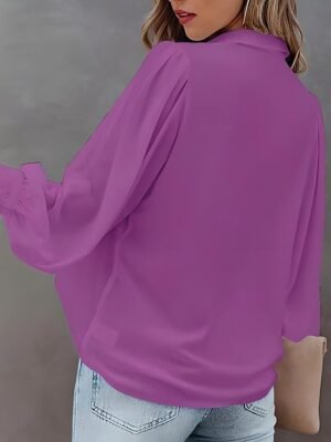 Stylish Regular Solid Shirt Collar Long Sleeve Regular Blouse - Image 9