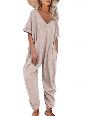 Stylish Regular Solid V Neck Half Sleeve Harem Jumpsuit - Image 9