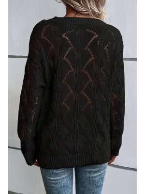Stylish Regular Solid V Neck Hollow Out Long Sleeve Knit Top - Image 10