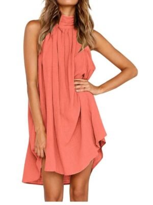 Stylish Shift Pure Colour Halter Sleeveless Mini Dress - Image 1