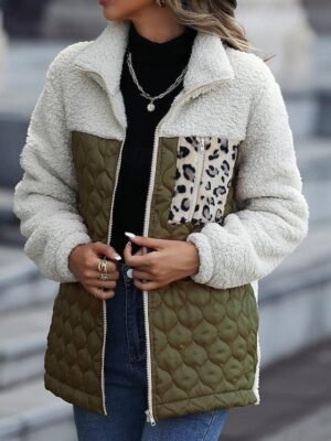 Stylish Slim Fit Leopard Long Sleeve Trench Coat - Image 5