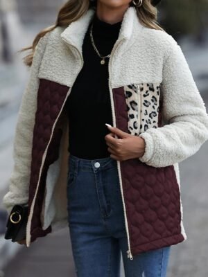 Stylish Slim Fit Leopard Long Sleeve Trench Coat - Image 9