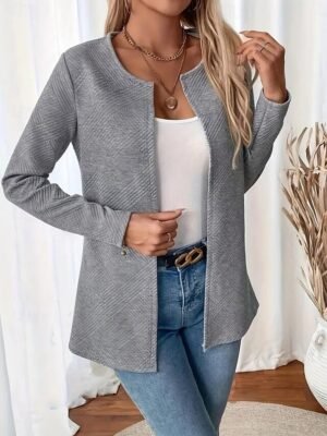 Stylish Slim Fit Solid Colour Long Sleeve Winter Coat - Image 4