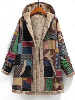 Stylish Vintage Regular Fit Print Long Sleeve Winter Coat - Image 4
