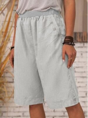 Summer Loose Plain Mid Waist Shorts - Image 4