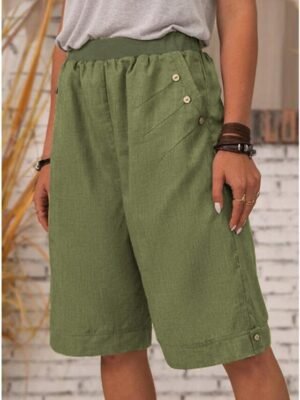 Summer Loose Plain Mid Waist Shorts - Image 6