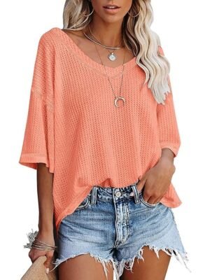 Summer Loose Solid V Neck Doll Sleeve Short Top - Image 5