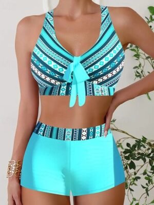 Summer Plus Size Quick Dry V Neck Sleeveless Tankini - Image 1