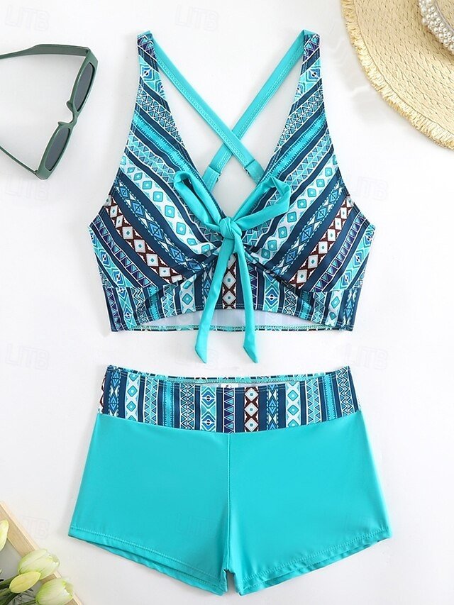 Summer Plus Size Quick Dry V Neck Sleeveless Tankini - Image 2