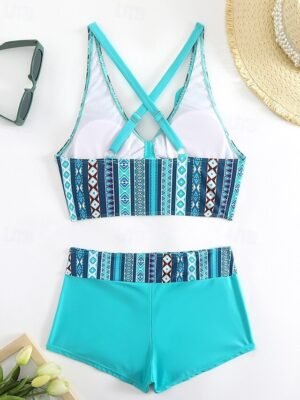 Summer Plus Size Quick Dry V Neck Sleeveless Tankini - Image 3