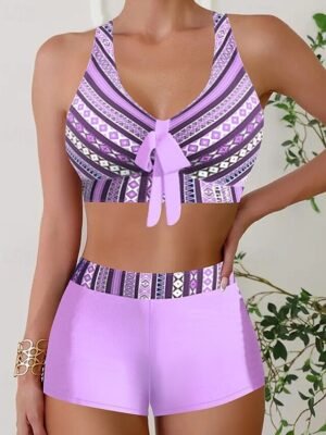 Summer Plus Size Quick Dry V Neck Sleeveless Tankini - Image 4