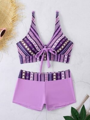 Summer Plus Size Quick Dry V Neck Sleeveless Tankini - Image 5