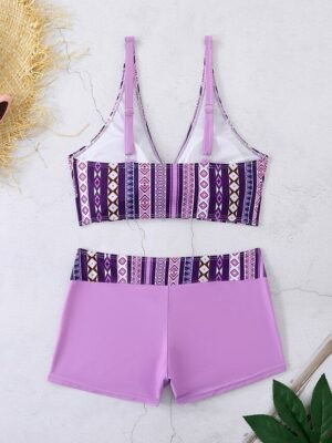 Summer Plus Size Quick Dry V Neck Sleeveless Tankini - Image 6