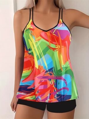 Summer Racerback Sleeveless Two Piece Sky Blue Purple Tankini - Image 1