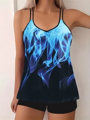 Summer Racerback Sleeveless Two Piece Sky Blue Purple Tankini - Image 10