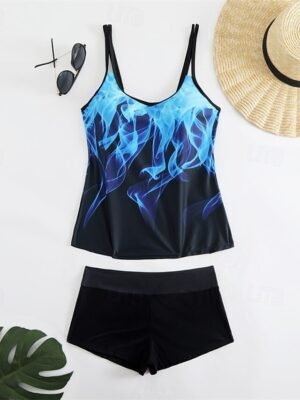 Summer Racerback Sleeveless Two Piece Sky Blue Purple Tankini - Image 11