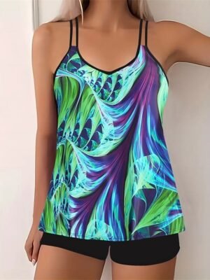 Summer Racerback Sleeveless Two Piece Sky Blue Purple Tankini - Image 13