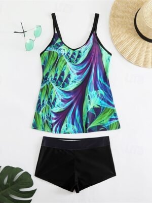 Summer Racerback Sleeveless Two Piece Sky Blue Purple Tankini - Image 14