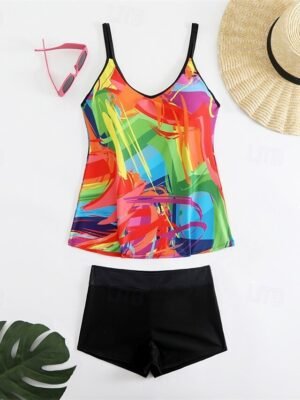 Summer Racerback Sleeveless Two Piece Sky Blue Purple Tankini - Image 2