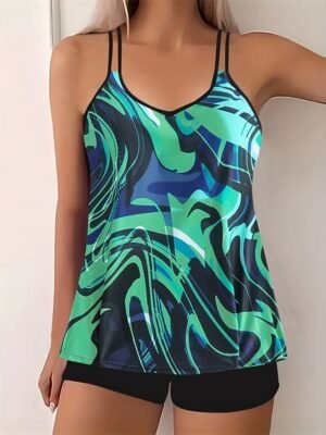 Summer Racerback Sleeveless Two Piece Sky Blue Purple Tankini - Image 4