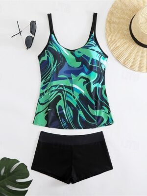 Summer Racerback Sleeveless Two Piece Sky Blue Purple Tankini - Image 5